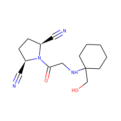 N#C[C@@H]1CC[C@H](C#N)N1C(=O)CNC1(CO)CCCCC1 ZINC000013687399