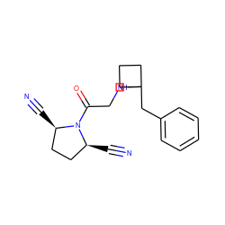 N#C[C@@H]1CC[C@H](C#N)N1C(=O)CNC1(Cc2ccccc2)CCC1 ZINC000013687413