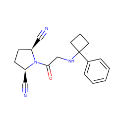 N#C[C@@H]1CC[C@H](C#N)N1C(=O)CNC1(c2ccccc2)CCC1 ZINC000013687377