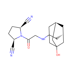 N#C[C@@H]1CC[C@H](C#N)N1C(=O)CNC12C[C@H]3C[C@@H](CC(O)(C3)C1)C2 ZINC000101045660