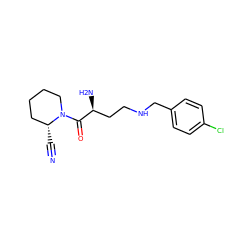 N#C[C@@H]1CCCCN1C(=O)[C@@H](N)CCNCc1ccc(Cl)cc1 ZINC000013561271