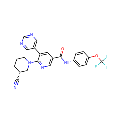 N#C[C@@H]1CCCN(c2ncc(C(=O)Nc3ccc(OC(F)(F)F)cc3)cc2-c2cncnc2)C1 ZINC001772645571