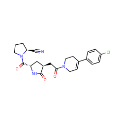 N#C[C@@H]1CCCN1C(=O)[C@@H]1C[C@@H](CC(=O)N2CC=C(c3ccc(Cl)cc3)CC2)C(=O)N1 ZINC000064553865