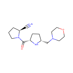 N#C[C@@H]1CCCN1C(=O)[C@@H]1CC[C@H](CN2CCOCC2)N1 ZINC000023357944