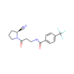 N#C[C@@H]1CCCN1C(=O)CCNC(=O)c1ccc(C(F)(F)F)cc1 ZINC000084688592