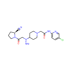 N#C[C@@H]1CCCN1C(=O)CN(N)C1CCN(CC(=O)Nc2ccc(Cl)cn2)CC1 ZINC000048998891