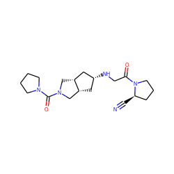 N#C[C@@H]1CCCN1C(=O)CN[C@@H]1C[C@@H]2CN(C(=O)N3CCCC3)C[C@@H]2C1 ZINC000101349610