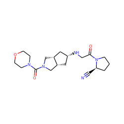 N#C[C@@H]1CCCN1C(=O)CN[C@@H]1C[C@@H]2CN(C(=O)N3CCOCC3)C[C@@H]2C1 ZINC000101349619