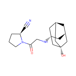 N#C[C@@H]1CCCN1C(=O)CN[C@]12C[C@@H]3C[C@@H](C[C@@](O)(C3)C1)C2 ZINC000103271696