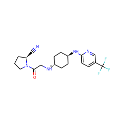 N#C[C@@H]1CCCN1C(=O)CN[C@H]1CC[C@H](Nc2ccc(C(F)(F)F)cn2)CC1 ZINC000299847340