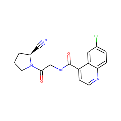 N#C[C@@H]1CCCN1C(=O)CNC(=O)c1ccnc2ccc(Cl)cc12 ZINC000096270278