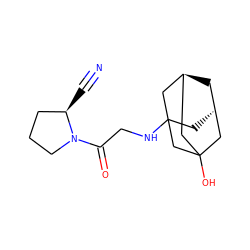 N#C[C@@H]1CCCN1C(=O)CNC12C[C@H]3C[C@@H](CC(O)(C3)C1)C2 ZINC000100003509