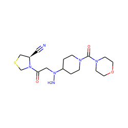 N#C[C@@H]1CSCN1C(=O)CN(N)C1CCN(C(=O)N2CCOCC2)CC1 ZINC000036414287