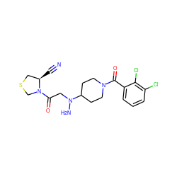 N#C[C@@H]1CSCN1C(=O)CN(N)C1CCN(C(=O)c2cccc(Cl)c2Cl)CC1 ZINC000038415557