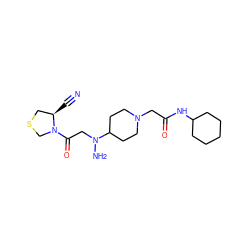 N#C[C@@H]1CSCN1C(=O)CN(N)C1CCN(CC(=O)NC2CCCCC2)CC1 ZINC000049033411