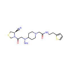 N#C[C@@H]1CSCN1C(=O)CN(N)C1CCN(CC(=O)NCCc2cccs2)CC1 ZINC000049033381