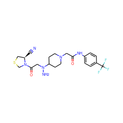 N#C[C@@H]1CSCN1C(=O)CN(N)C1CCN(CC(=O)Nc2ccc(C(F)(F)F)cc2)CC1 ZINC000049089957