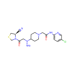 N#C[C@@H]1CSCN1C(=O)CN(N)C1CCN(CC(=O)Nc2ccc(Cl)cn2)CC1 ZINC000038576006