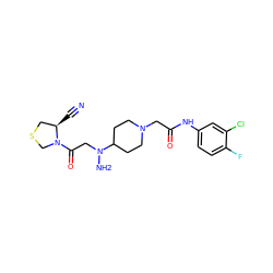 N#C[C@@H]1CSCN1C(=O)CN(N)C1CCN(CC(=O)Nc2ccc(F)c(Cl)c2)CC1 ZINC000049021087