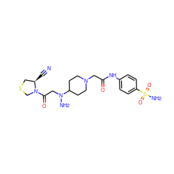 N#C[C@@H]1CSCN1C(=O)CN(N)C1CCN(CC(=O)Nc2ccc(S(N)(=O)=O)cc2)CC1 ZINC000038337058