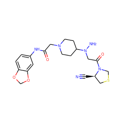 N#C[C@@H]1CSCN1C(=O)CN(N)C1CCN(CC(=O)Nc2ccc3c(c2)OCO3)CC1 ZINC000049090044