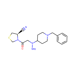 N#C[C@@H]1CSCN1C(=O)CN(N)C1CCN(Cc2ccccc2)CC1 ZINC000049090018