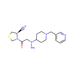 N#C[C@@H]1CSCN1C(=O)CN(N)C1CCN(Cc2cccnc2)CC1 ZINC000096315962