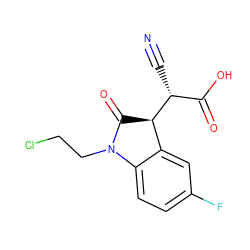 N#C[C@H](C(=O)O)[C@@H]1C(=O)N(CCCl)c2ccc(F)cc21 ZINC000013494117