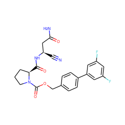 N#C[C@H](CC(N)=O)NC(=O)[C@@H]1CCCN1C(=O)OCc1ccc(-c2cc(F)cc(F)c2)cc1 ZINC000169338839