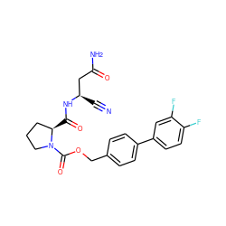 N#C[C@H](CC(N)=O)NC(=O)[C@@H]1CCCN1C(=O)OCc1ccc(-c2ccc(F)c(F)c2)cc1 ZINC000169338841