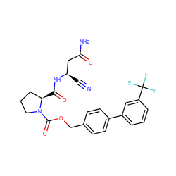 N#C[C@H](CC(N)=O)NC(=O)[C@@H]1CCCN1C(=O)OCc1ccc(-c2cccc(C(F)(F)F)c2)cc1 ZINC000169338852