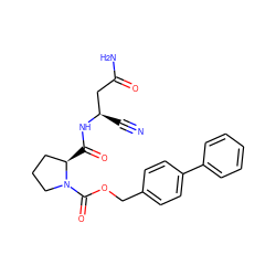 N#C[C@H](CC(N)=O)NC(=O)[C@@H]1CCCN1C(=O)OCc1ccc(-c2ccccc2)cc1 ZINC000169348306