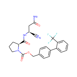 N#C[C@H](CC(N)=O)NC(=O)[C@@H]1CCCN1C(=O)OCc1ccc(-c2ccccc2C(F)(F)F)cc1 ZINC000169338850