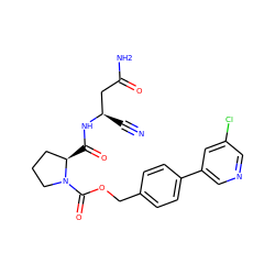 N#C[C@H](CC(N)=O)NC(=O)[C@@H]1CCCN1C(=O)OCc1ccc(-c2cncc(Cl)c2)cc1 ZINC000169338872