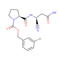 N#C[C@H](CC(N)=O)NC(=O)[C@@H]1CCCN1C(=O)OCc1cccc(Br)c1 ZINC000169348301