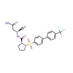 N#C[C@H](CC(N)=O)NC(=O)[C@@H]1CCCN1S(=O)(=O)c1ccc(-c2ccc(C(F)(F)F)cc2)cc1 ZINC000653805042