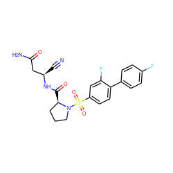 N#C[C@H](CC(N)=O)NC(=O)[C@@H]1CCCN1S(=O)(=O)c1ccc(-c2ccc(F)cc2)c(F)c1 ZINC000653793313