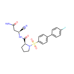 N#C[C@H](CC(N)=O)NC(=O)[C@@H]1CCCN1S(=O)(=O)c1ccc(-c2ccc(F)cc2)cc1 ZINC000653795594