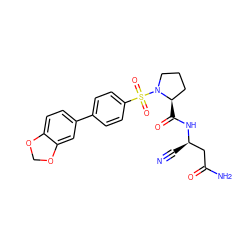 N#C[C@H](CC(N)=O)NC(=O)[C@@H]1CCCN1S(=O)(=O)c1ccc(-c2ccc3c(c2)OCO3)cc1 ZINC000653793958