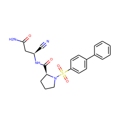 N#C[C@H](CC(N)=O)NC(=O)[C@@H]1CCCN1S(=O)(=O)c1ccc(-c2ccccc2)cc1 ZINC000653808155