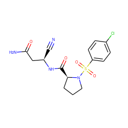 N#C[C@H](CC(N)=O)NC(=O)[C@@H]1CCCN1S(=O)(=O)c1ccc(Cl)cc1 ZINC000653786002