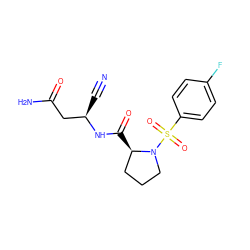 N#C[C@H](CC(N)=O)NC(=O)[C@@H]1CCCN1S(=O)(=O)c1ccc(F)cc1 ZINC000653790066