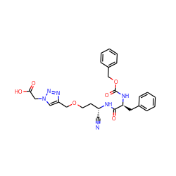 N#C[C@H](CCOCc1cn(CC(=O)O)nn1)NC(=O)[C@H](Cc1ccccc1)NC(=O)OCc1ccccc1 ZINC000653878514