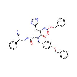 N#C[C@H](CNC(=O)CN(Cc1ccc(OCc2ccccc2)cc1)C(=O)[C@H](Cc1c[nH]cn1)NC(=O)OCc1ccccc1)c1ccccc1 ZINC000026997430