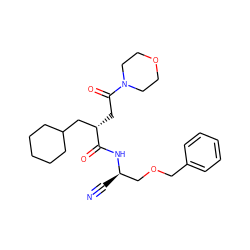 N#C[C@H](COCc1ccccc1)NC(=O)[C@@H](CC(=O)N1CCOCC1)CC1CCCCC1 ZINC000028817571