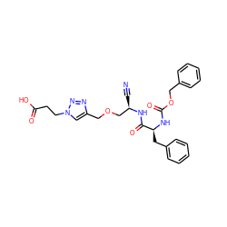 N#C[C@H](COCc1cn(CCC(=O)O)nn1)NC(=O)[C@H](Cc1ccccc1)NC(=O)OCc1ccccc1 ZINC000653871551