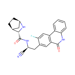 N#C[C@H](Cc1cc2c(=O)[nH]c3ccccc3c2cc1F)NC(=O)[C@H]1N[C@@H]2CC[C@H]1C2 ZINC000219292398