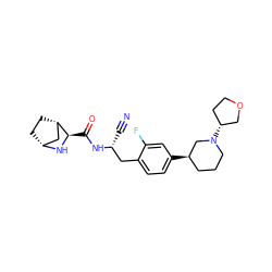 N#C[C@H](Cc1ccc([C@@H]2CCCN([C@@H]3CCOC3)C2)cc1F)NC(=O)[C@H]1N[C@@H]2CC[C@H]1C2 ZINC000219322667