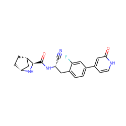 N#C[C@H](Cc1ccc(-c2cc[nH]c(=O)c2)cc1F)NC(=O)[C@H]1N[C@@H]2CC[C@H]1C2 ZINC000219321878