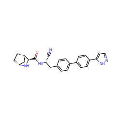 N#C[C@H](Cc1ccc(-c2ccc(-c3ccn[nH]3)cc2)cc1)NC(=O)[C@H]1N[C@@H]2CC[C@H]1C2 ZINC000221915941